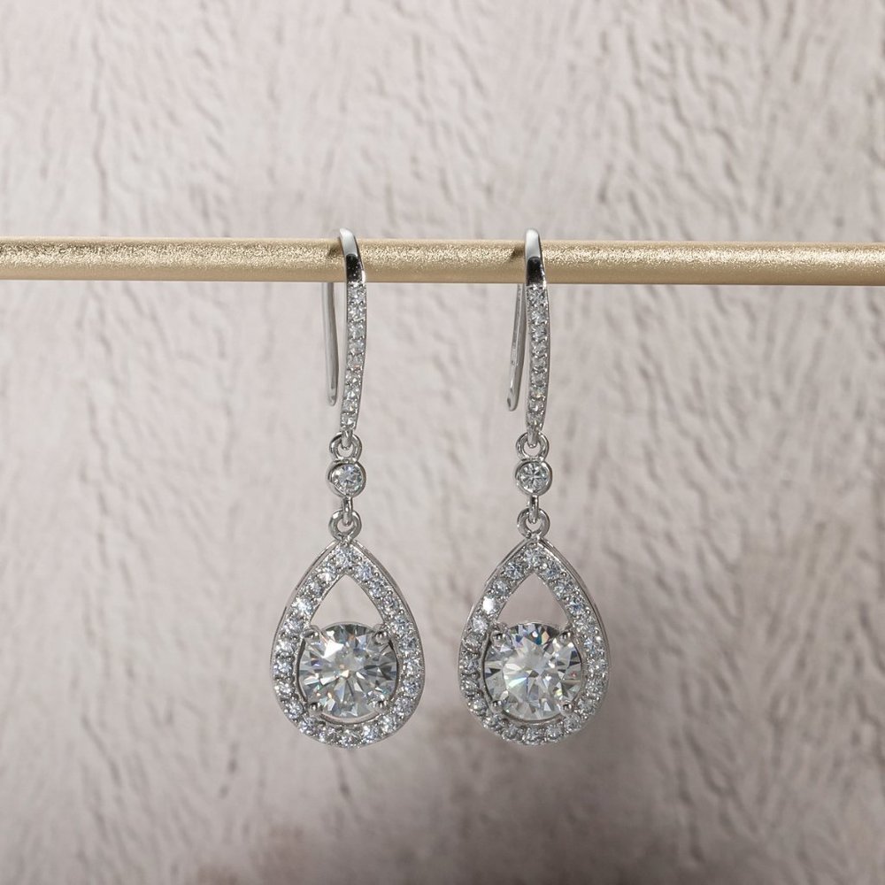 Certified 2ct. t.w. Diamond Moissanite Tear Drop Earrings NEW - Picture 6 of 10